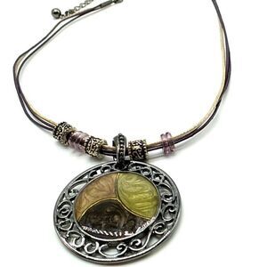 Kenneth Cole Tricolor Earth Tone Round Sliding Pendant Necklace